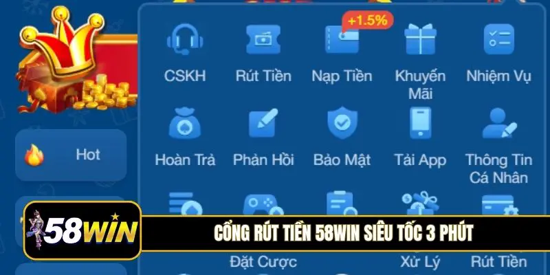 Cổng rút tiền 58Win siêu tốc 3 phút